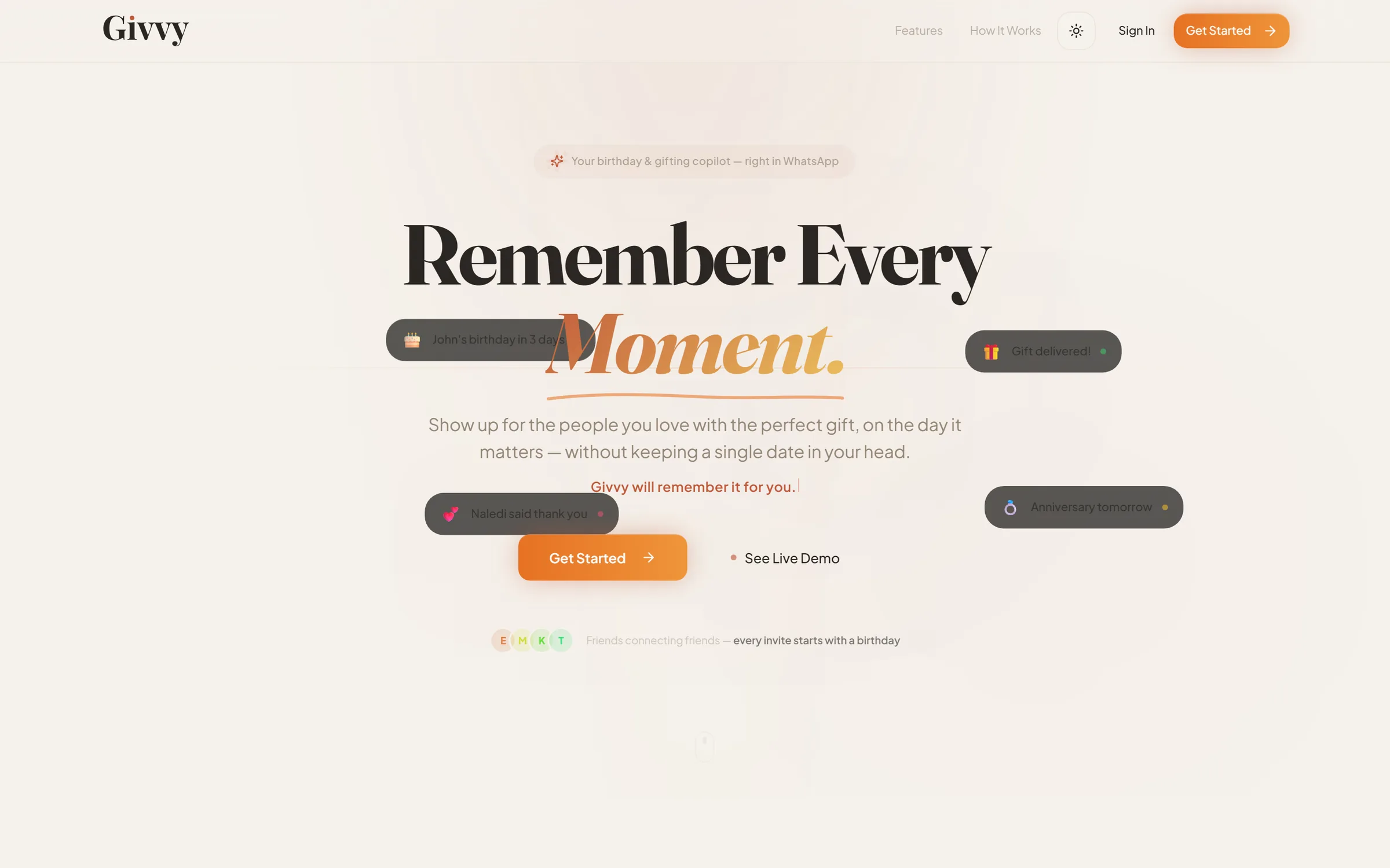 The BeGivvy landing page in its dark theme.