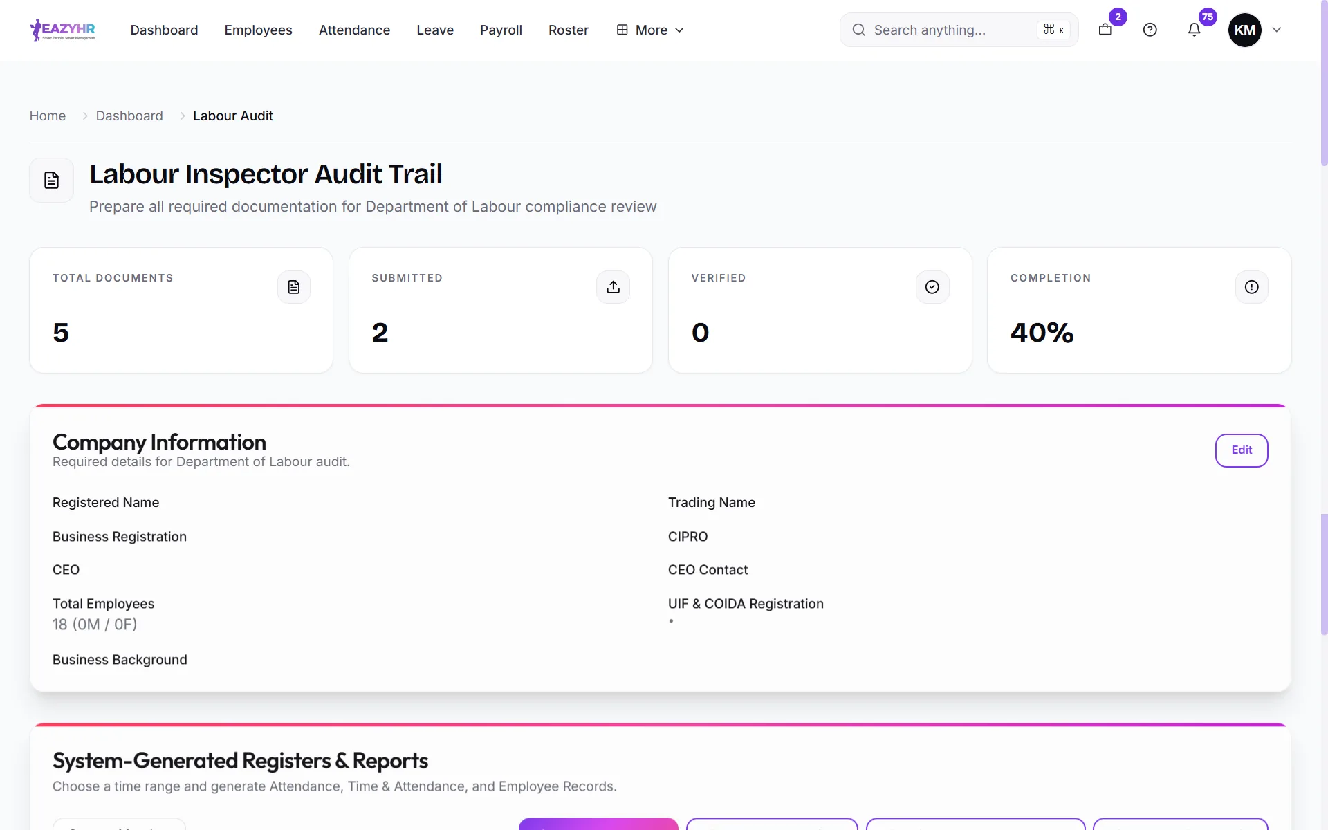 The labour inspector audit trail: documents required for a Department of Labour review, with completion.