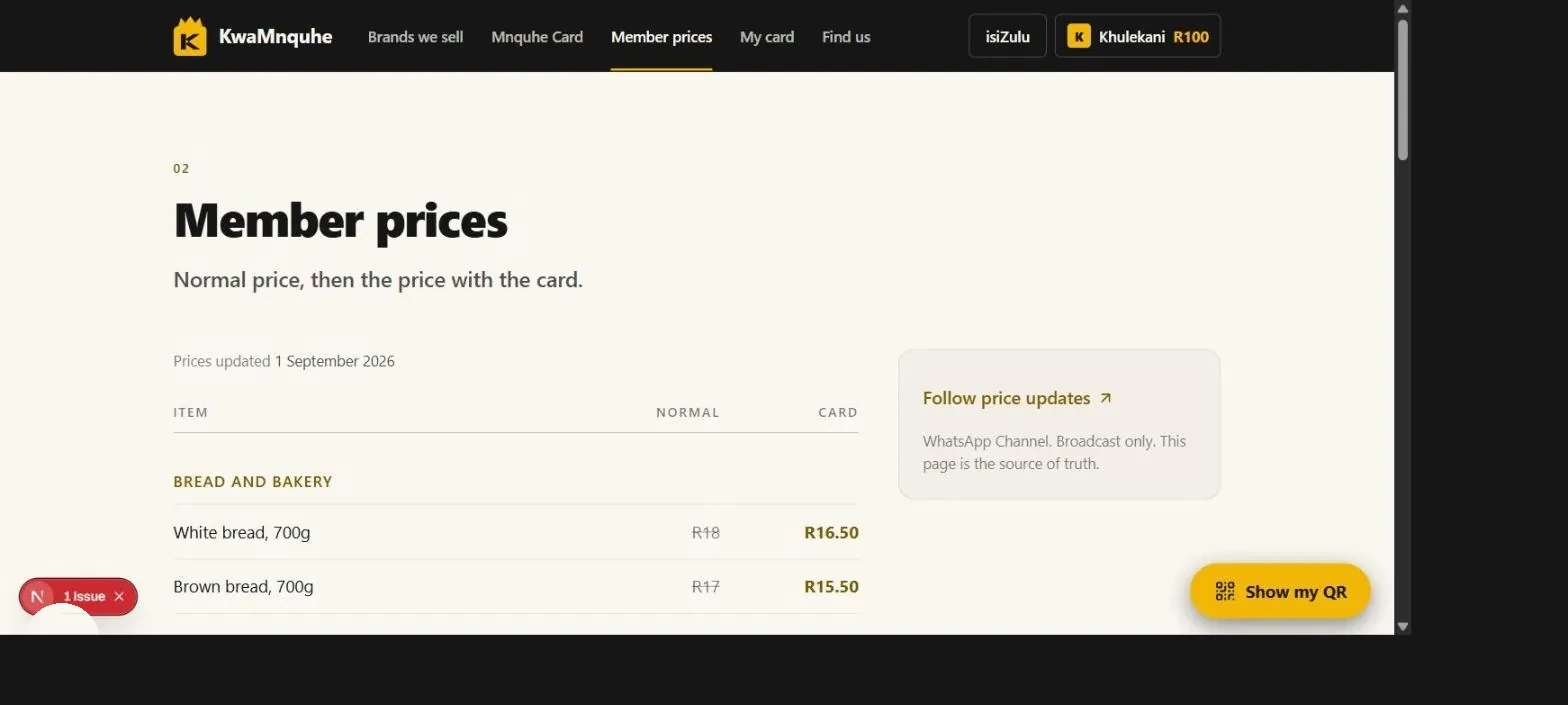 Member prices beside normal prices.
